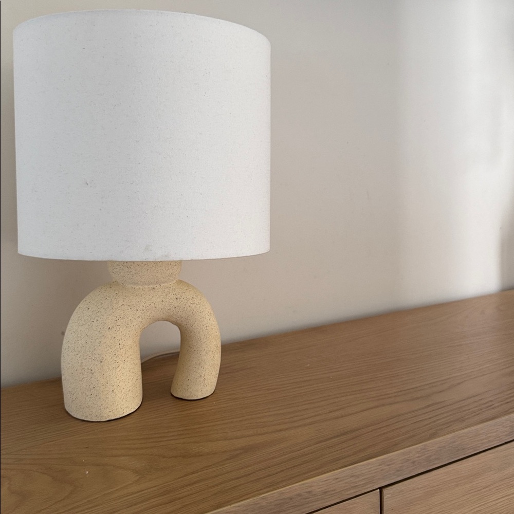 Anthropologie White and Tan Table Lamp